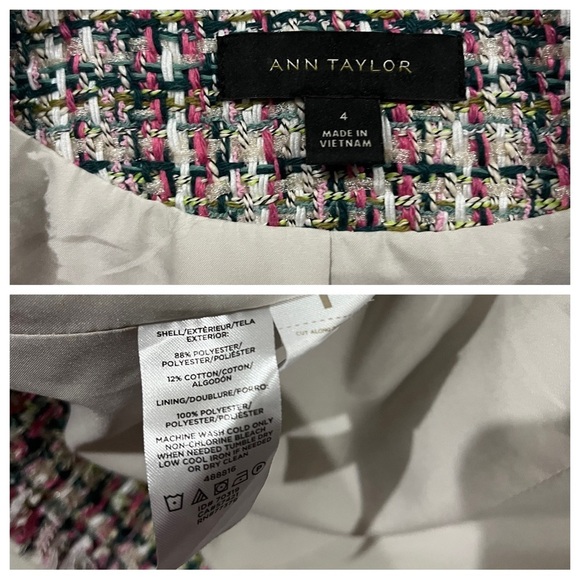Ann Taylor Fringe Tweed Double Breasted Blazer Jacket sz: 4 S Pink Work Casual - Picture 5 of 6